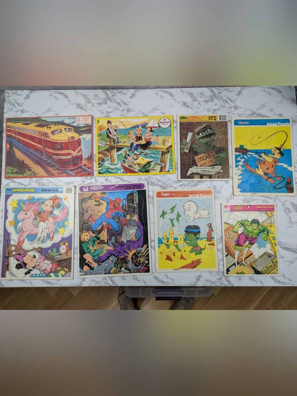 1950s-1980s Toy Puzzle Lot (8) Marvel Hulk Scooby Doo Sesame Stree Casper